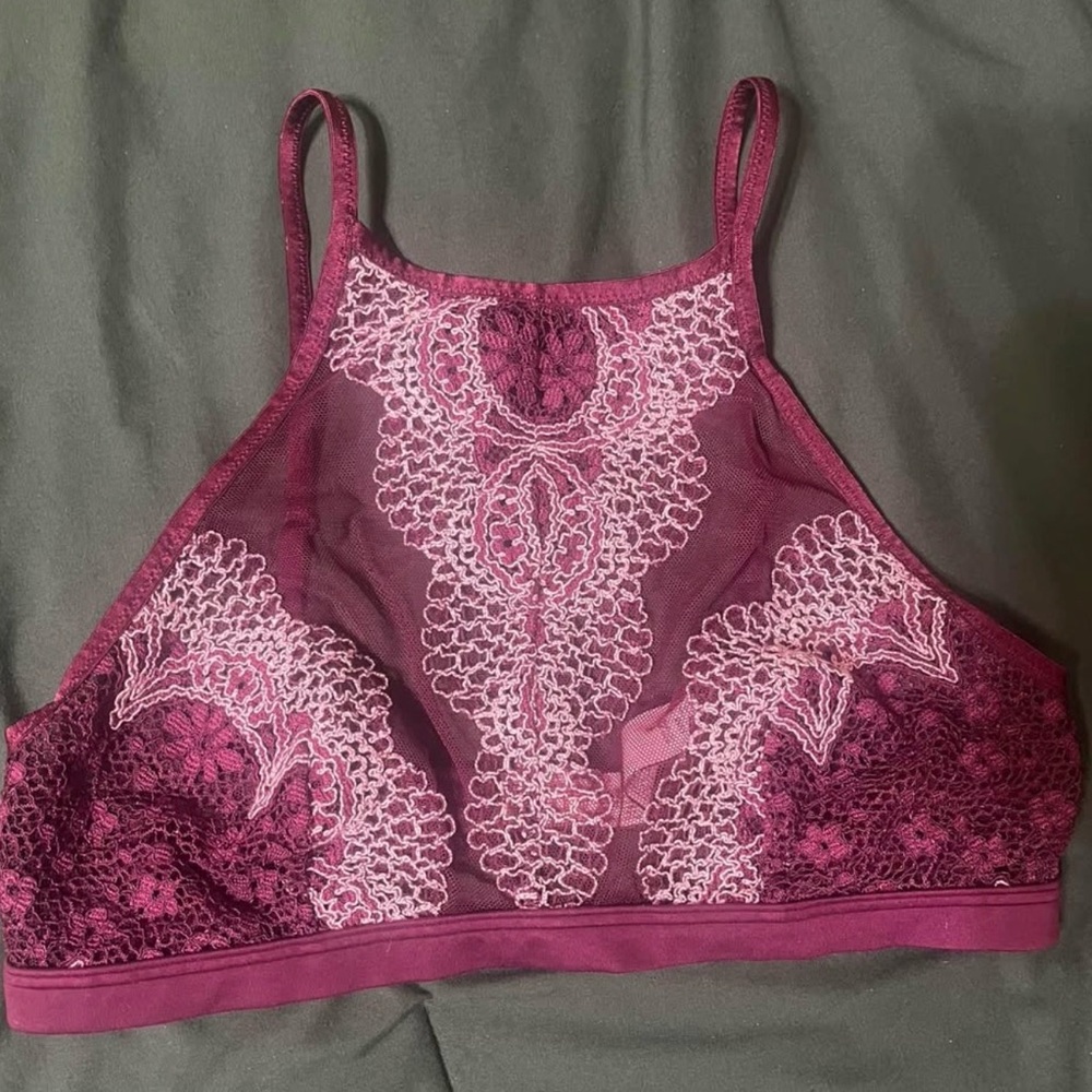Victoria's Secret Wine and Pink Lace High-Neck Bralette